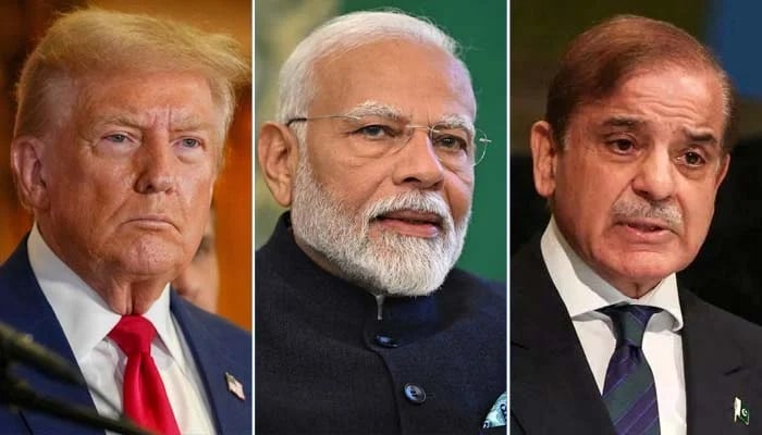 US President Donald Trump (Right) Indian Prime Minister Narendra Modi (Centre) and Pakistan Prime Minister Shehbaz Sharif. — Reuters/File